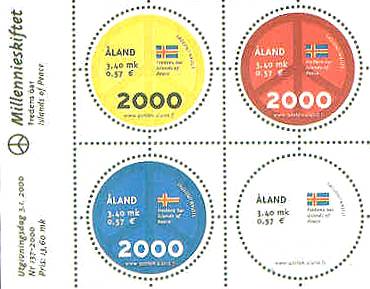 timbre rond émis en 2000 : Célébration de l'an 2000,Åland