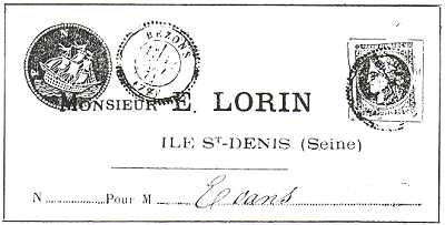 Enveloppe entière au nom de M. Lorin avec loi cachet en noir modifié