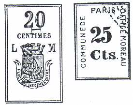 Types de timbres contrefaits des vignettes Maury et Lorin
	et timbre mobile de lagence Moreau