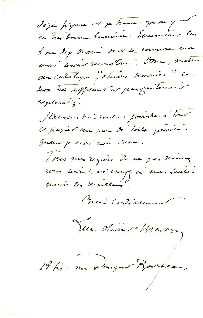 lettre de Luc-Olivier Merson, verso