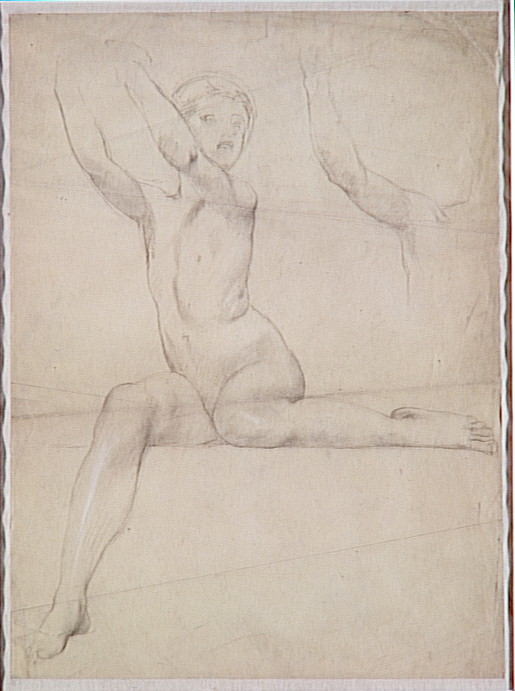 Luc-Olivier Merson : <br>Enfant assis les bras <br>tendus vers le haut.<br><i>Musée des Beaux-Arts de Lille.</i>
