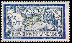 France : 5f bleu et chamois type Merson