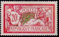 France : 20f lilas-rose  et vert-bleu type Merson