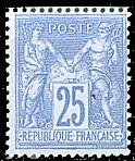 France : 25c bleu type Sage N sous U